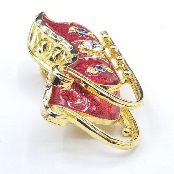 Vintage Holiday red enamel crystal sleigh brooch - Picture 10 of 10